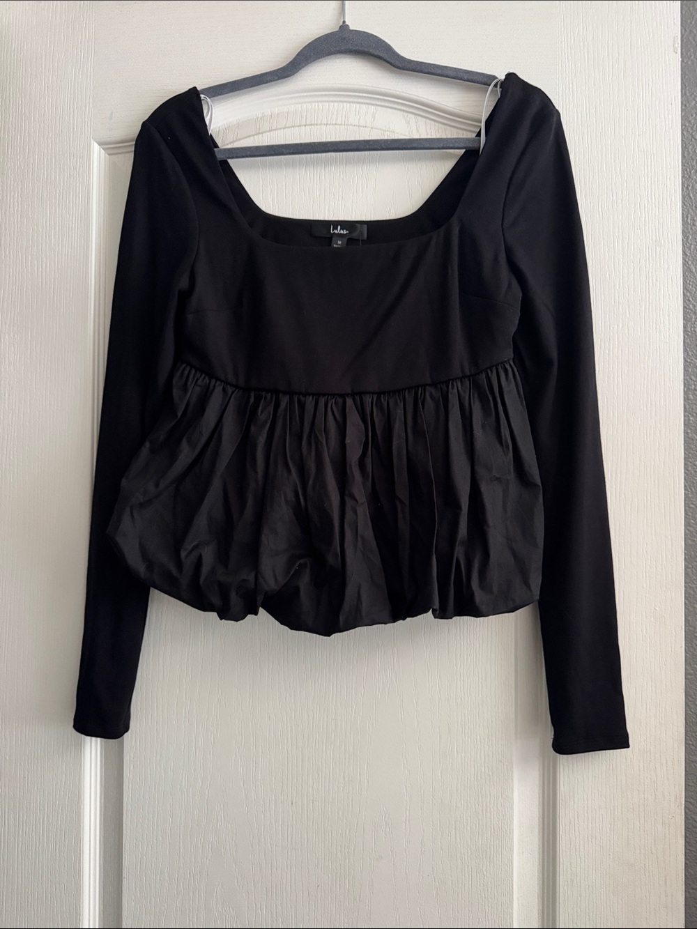 Lulu's Black Long-Sleeve Peplum Scoop-Neck Top
